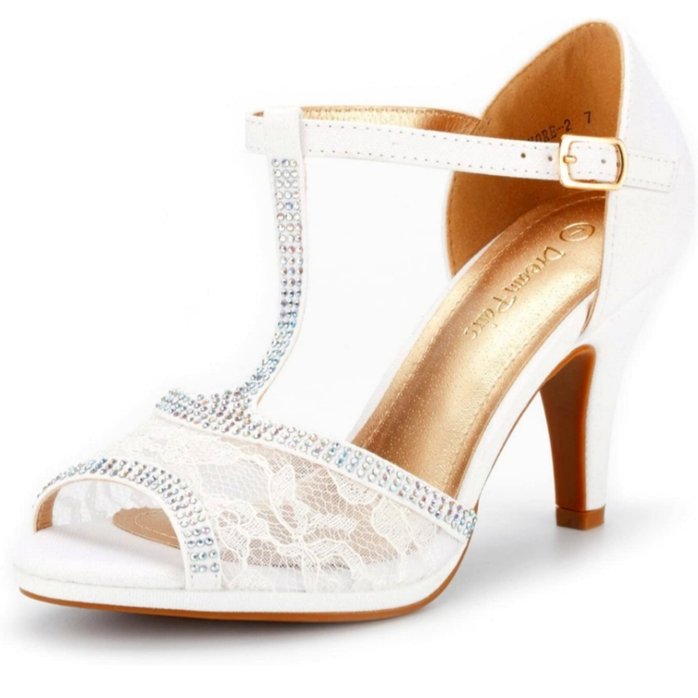Dream pairs white lace heels